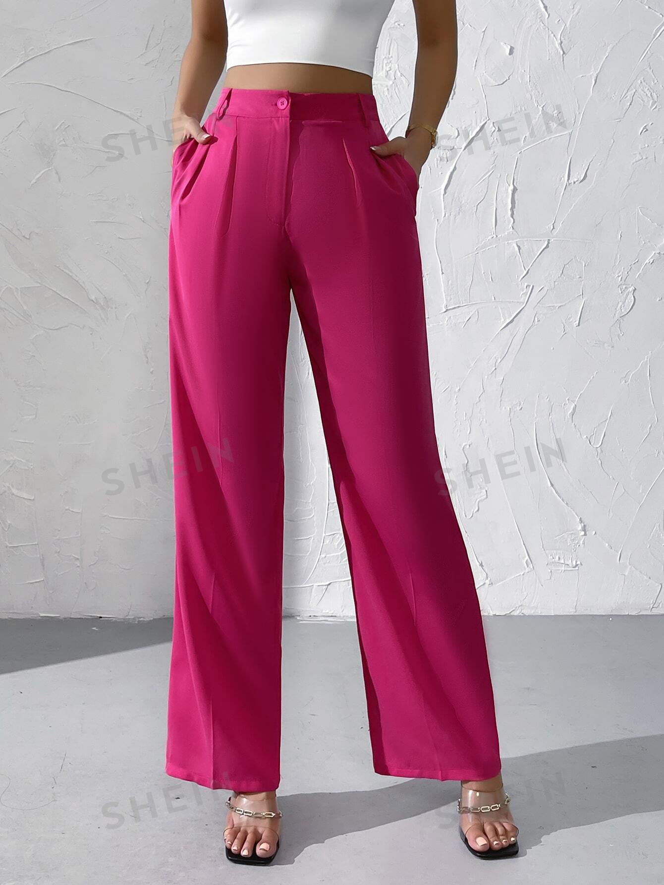 Privé High Waist Plicated Detail Wide Leg Pants