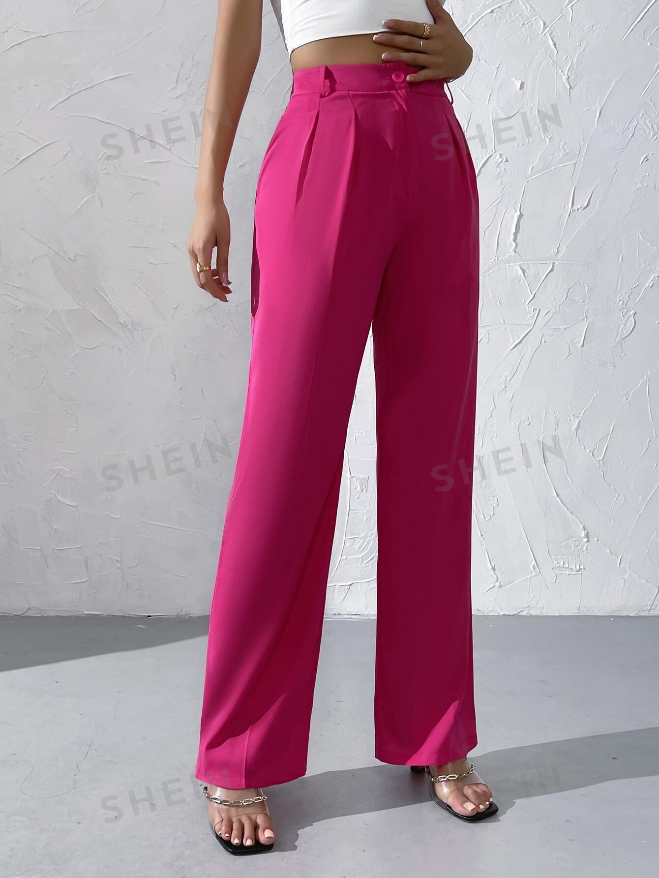 Privé High Waist Plicated Detail Wide Leg Pants