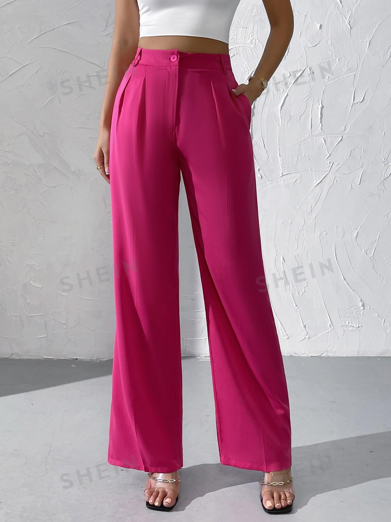 Privé High Waist Plicated Detail Wide Leg Pants