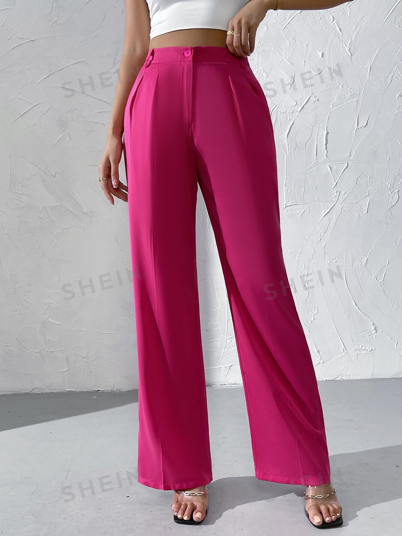 Privé High Waist Plicated Detail Wide Leg Pants