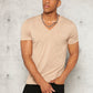 Manfinity Homme Men T-Shirts V Neck Short Sleeve Plain Simple Fashion Men Clothes Summer Knit Top