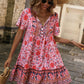 VCAY Casual Tie Collar  Floral Print Loose Fit Vacation Dress