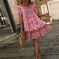 VCAY Casual Tie Collar  Floral Print Loose Fit Vacation Dress