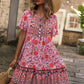 VCAY Casual Tie Collar  Floral Print Loose Fit Vacation Dress