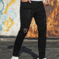 Manfinity LEGND Men Cotton Ripped Frayed Skinny Jeans Slim Fit Long Jean Cargo Plain Black Urban Fashion Friends