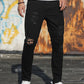 Manfinity LEGND Men Cotton Ripped Frayed Skinny Jeans Slim Fit Long Jean Cargo Plain Black Urban Fashion Friends