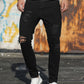 Manfinity LEGND Men Cotton Ripped Frayed Skinny Jeans Slim Fit Long Jean Cargo Plain Black Urban Fashion Friends