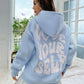 MOOSTA Slogan Graphic Drop Shoulder Drawstring Thermal Lined Hoodie LOVE YOURSELF,Long Sleeve Tops