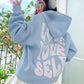 MOOSTA Slogan Graphic Drop Shoulder Drawstring Thermal Lined Hoodie LOVE YOURSELF,Long Sleeve Tops