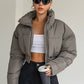 DAZY Drop Shoulder Zipper Crop Puffer Thick Pockets Coat ,Winter Women Clothes,Winter Coat Women