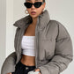 DAZY Drop Shoulder Zipper Crop Puffer Thick Pockets Coat ,Winter Women Clothes,Winter Coat Women