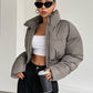 DAZY Drop Shoulder Zipper Crop Puffer Thick Pockets Coat ,Winter Women Clothes,Winter Coat Women