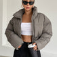 DAZY Drop Shoulder Zipper Crop Puffer Thick Pockets Coat ,Winter Women Clothes,Winter Coat Women