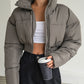 DAZY Drop Shoulder Zipper Crop Puffer Thick Pockets Coat ,Winter Women Clothes,Winter Coat Women