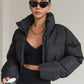 DAZY Drop Shoulder Zipper Crop Puffer Thick Pockets Coat ,Winter Women Clothes,Winter Coat Women