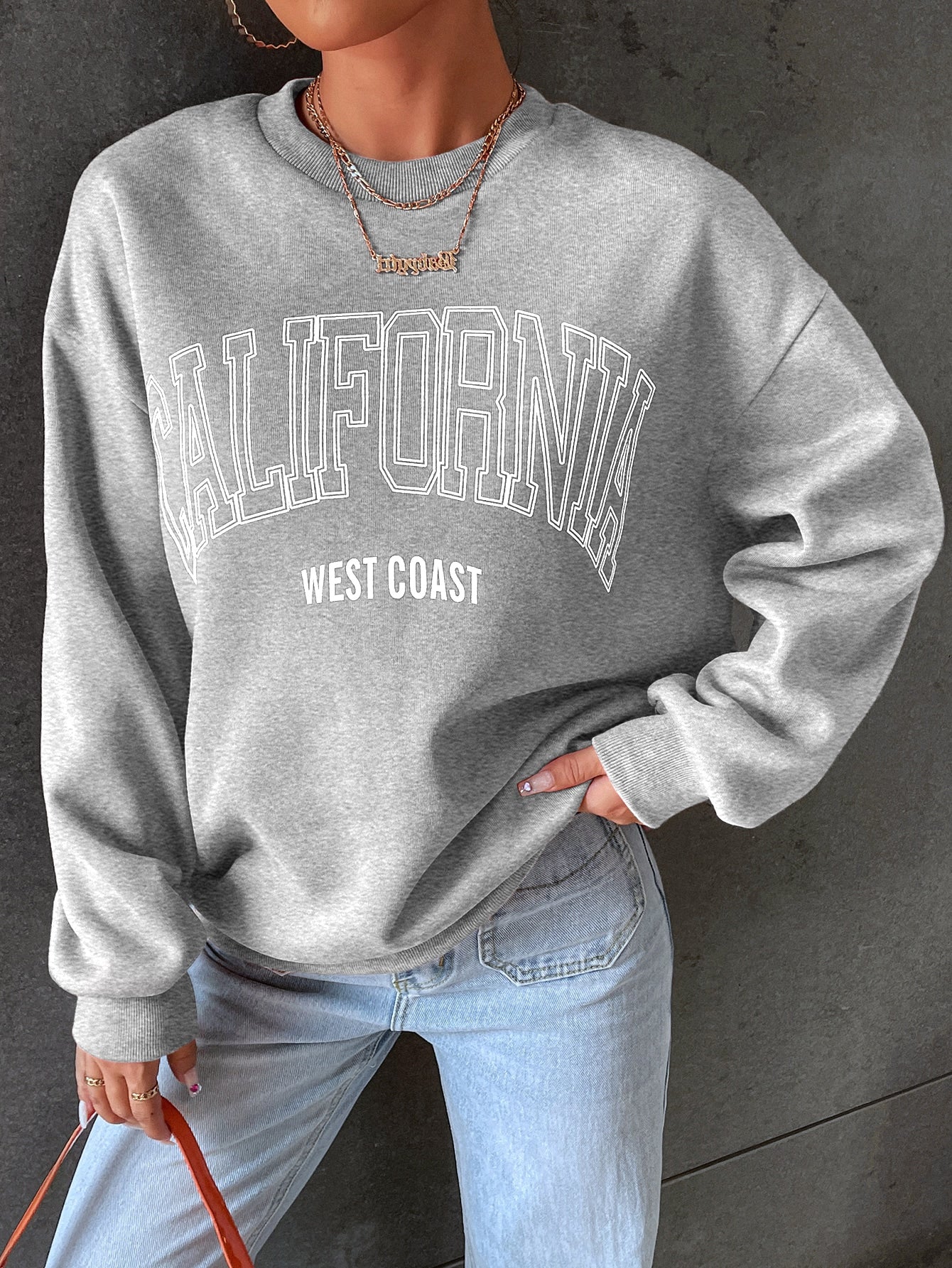 MOOSTA Letter Graphic Drop Shoulder Sweatshirt,Long Sleeve Tops