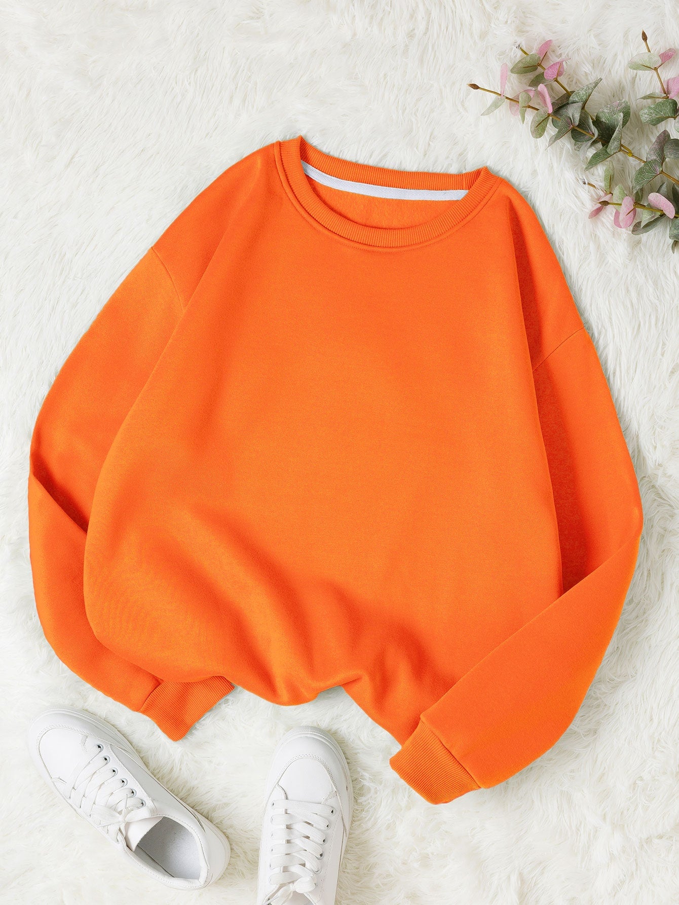 INAWLY Solid Round Neck Thermal Lined Sweatshirt,Long Sleeve Tops