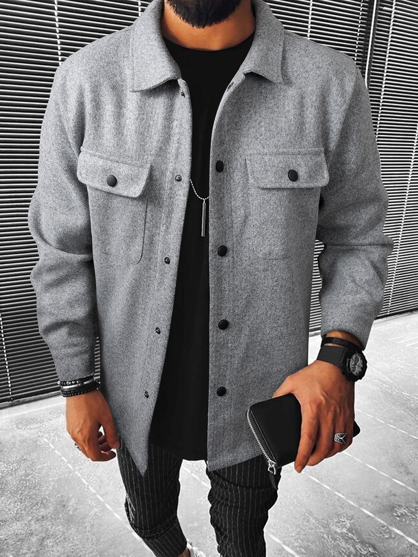 Manfinity Homme Men Flap Pocket Overcoat