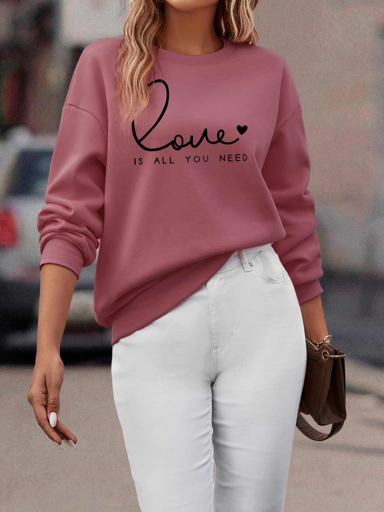 LUNE Heart And Slogan Graphic Drop Shoulder Sweatshirt Love Is All You Need