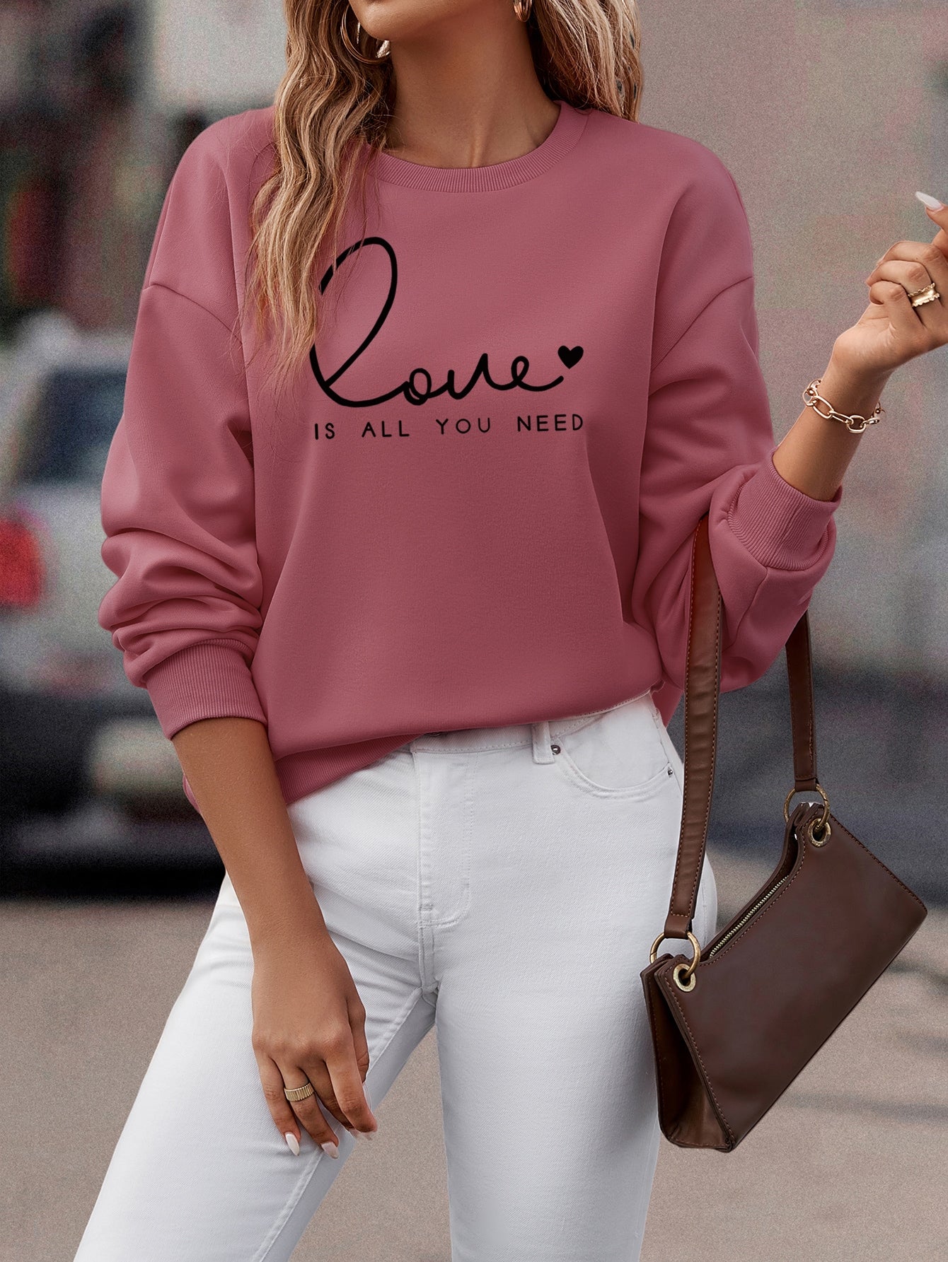 LUNE Heart And Slogan Graphic Drop Shoulder Sweatshirt Love Is All You Need