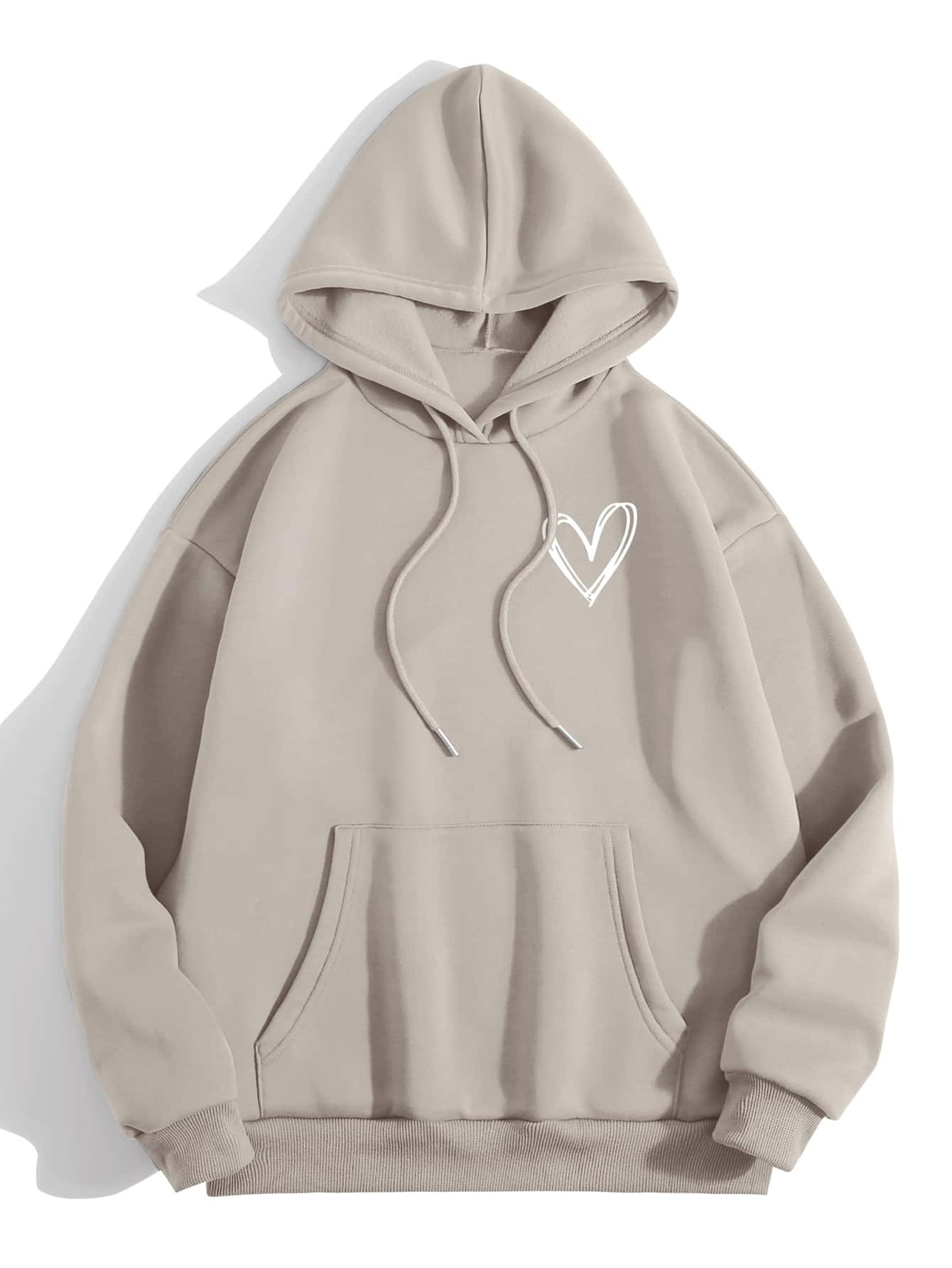 INAWLY LUNE Heart Print Thermal Lined Drawstring Hoodie,Long Sleeve Tops