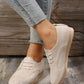 Faux Suede Lace-up Front Flat Oxfords, Beige Elegant Solid Color Women's Flat Shoes