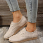 Faux Suede Lace-up Front Flat Oxfords, Beige Elegant Solid Color Women's Flat Shoes