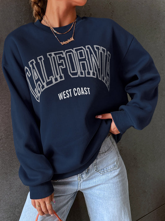 MOOSTA Letter Graphic Drop Shoulder Sweatshirt,Long Sleeve Tops