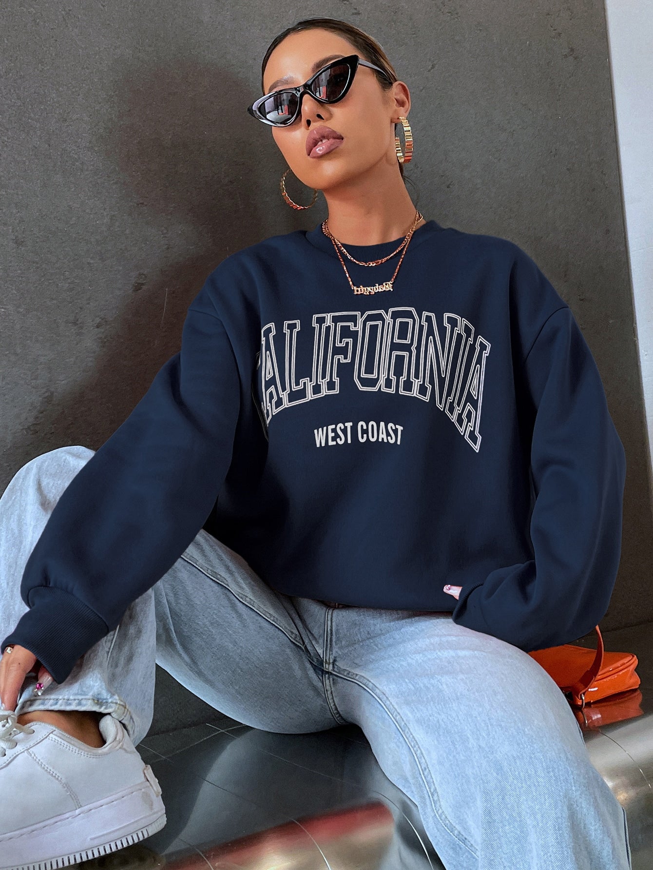 MOOSTA Letter Graphic Drop Shoulder Sweatshirt,Long Sleeve Tops