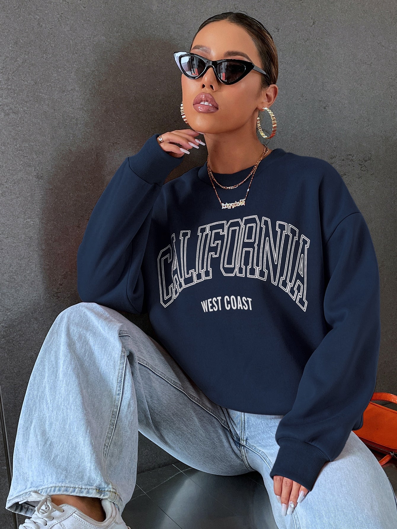 MOOSTA Letter Graphic Drop Shoulder Sweatshirt,Long Sleeve Tops