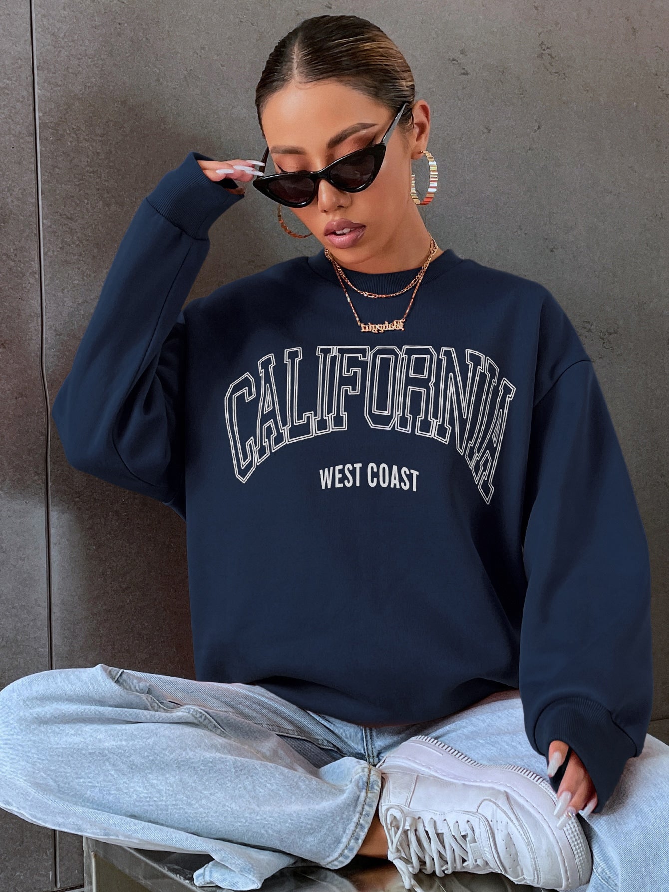 MOOSTA Letter Graphic Drop Shoulder Sweatshirt,Long Sleeve Tops