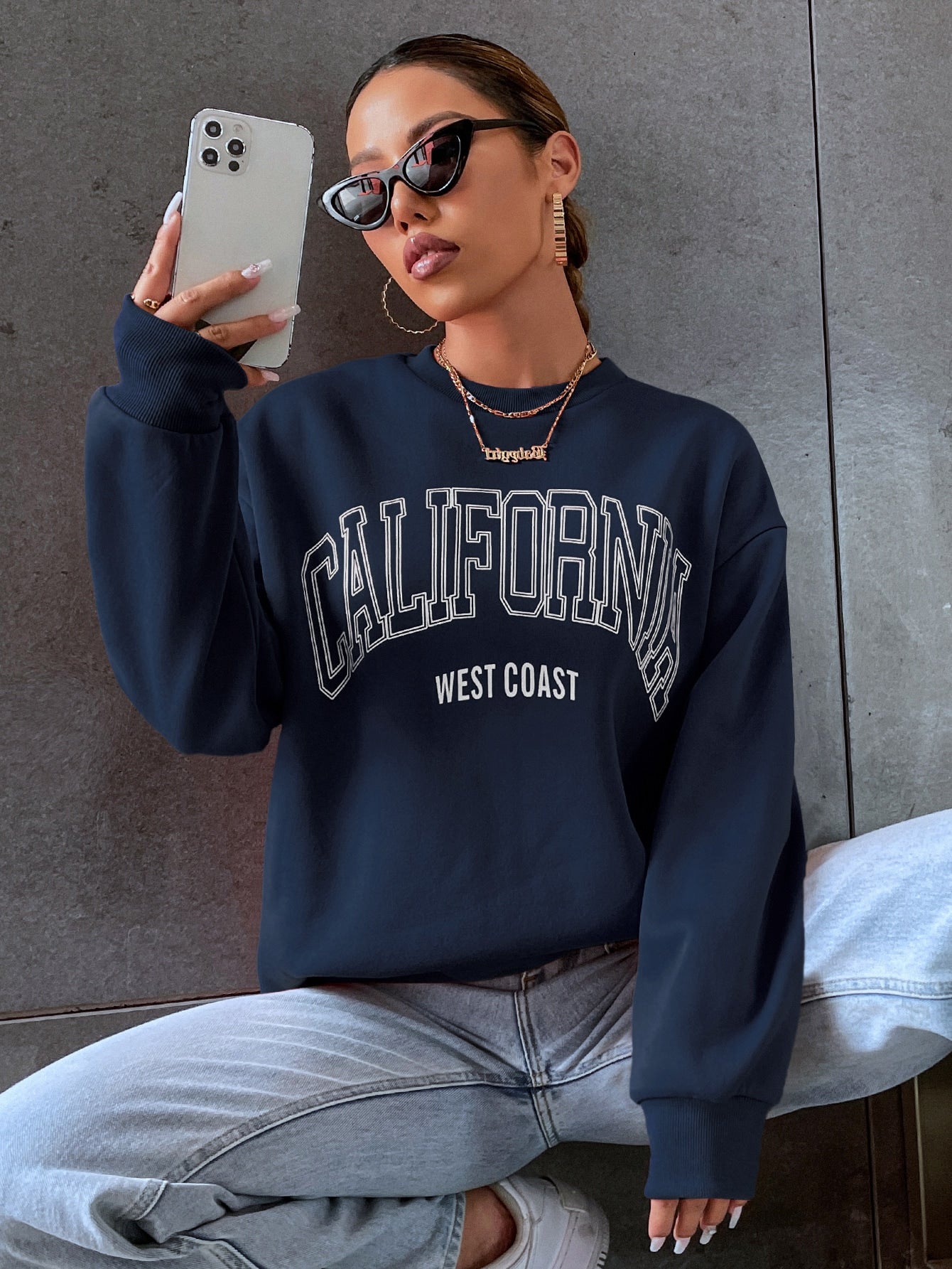 MOOSTA Letter Graphic Drop Shoulder Sweatshirt,Long Sleeve Tops