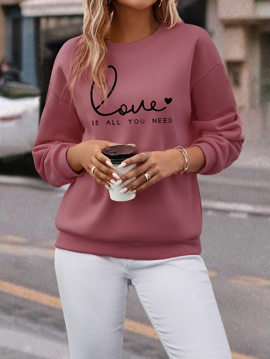 LUNE Heart And Slogan Graphic Drop Shoulder Sweatshirt Love Is All You Need