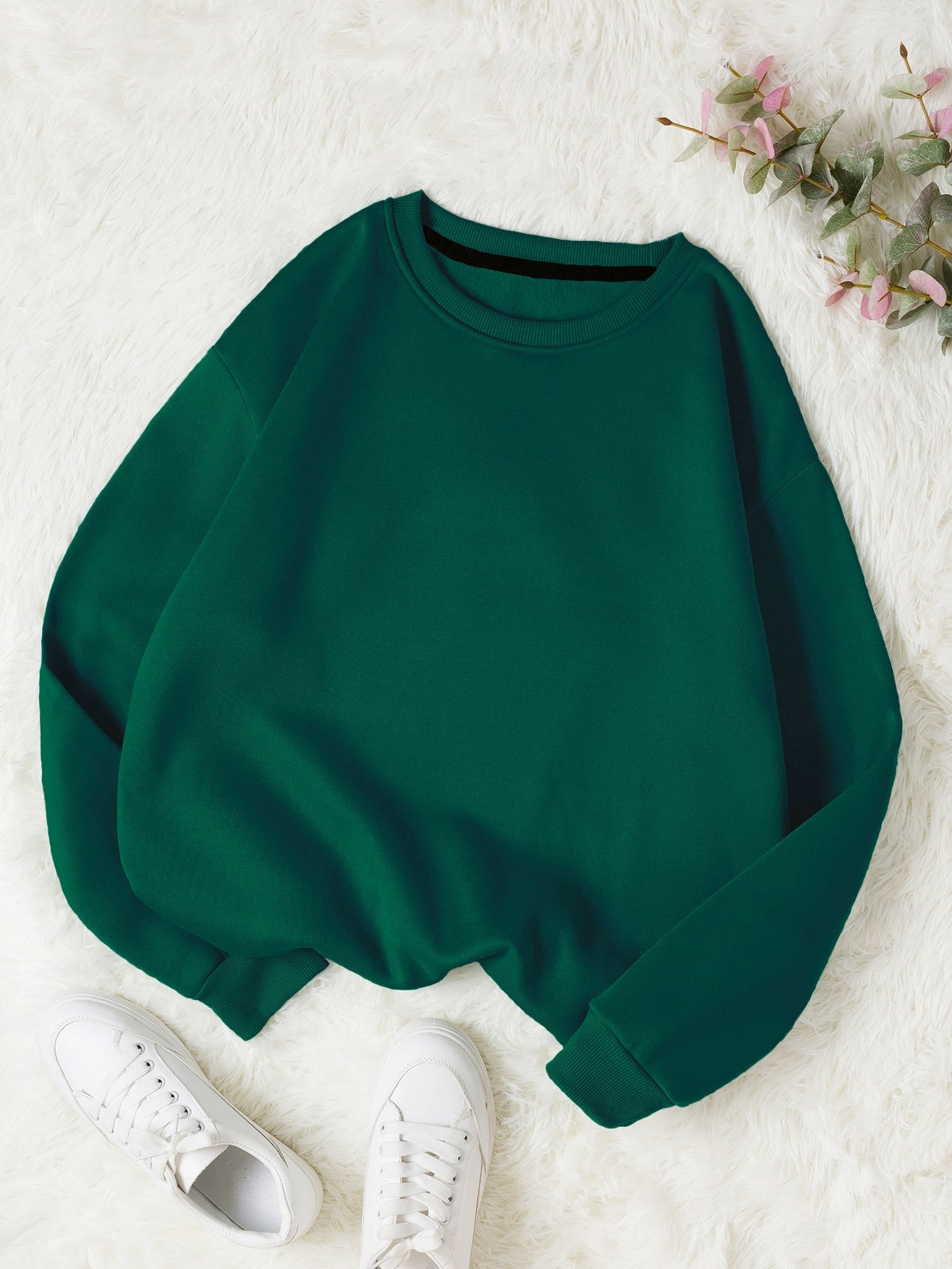 INAWLY Solid Round Neck Thermal Lined Sweatshirt,Long Sleeve Tops