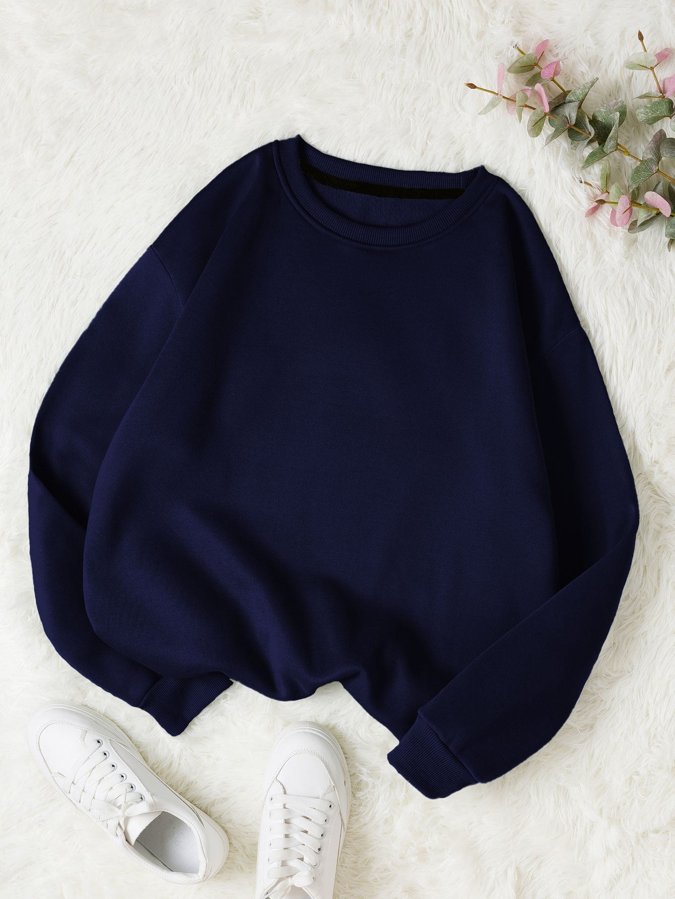 INAWLY Solid Round Neck Thermal Lined Sweatshirt,Long Sleeve Tops