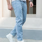 Men Cotton Slant Pocket Straight Leg Jeans