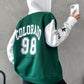 MOOSTA Letter Graphic Colorblock Drop Shoulder Zip Up Drawstring Hoodie,Long Sleeve Tops