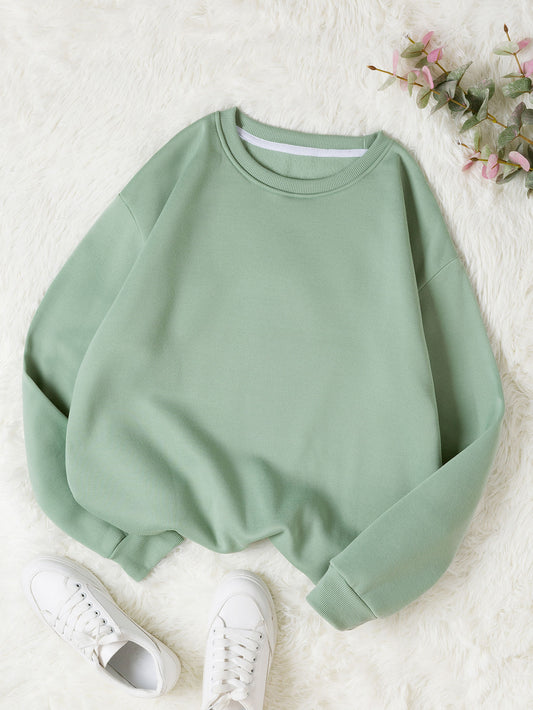 INAWLY Solid Round Neck Thermal Lined Sweatshirt,Long Sleeve Tops