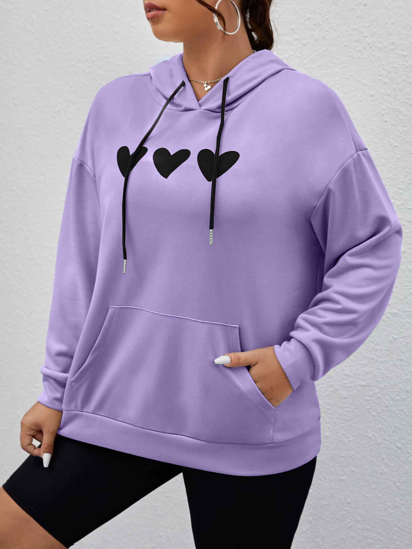 MOOSTA Plus Size Women Heart Print Hooded Sweatshirt