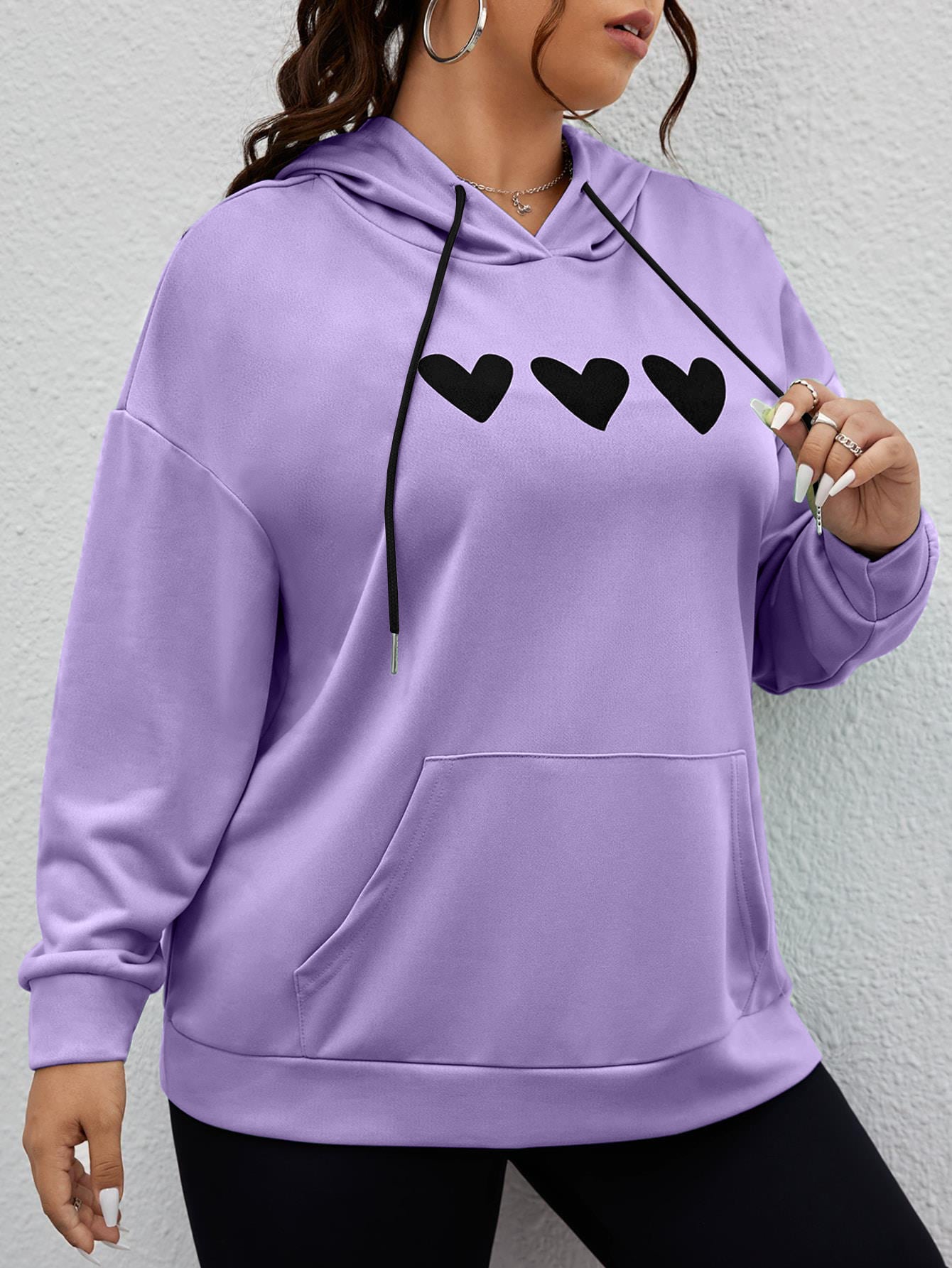 MOOSTA Plus Size Women Heart Print Hooded Sweatshirt