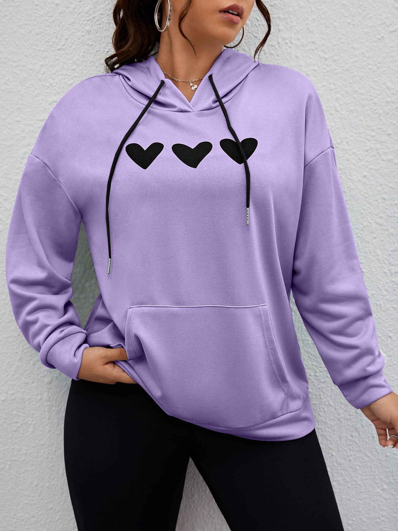 MOOSTA Plus Size Women Heart Print Hooded Sweatshirt