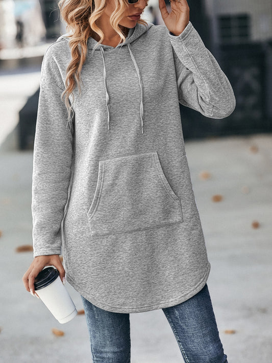 LUNE Kangaroo Pocket Curved Hem Drawstring Hoodie