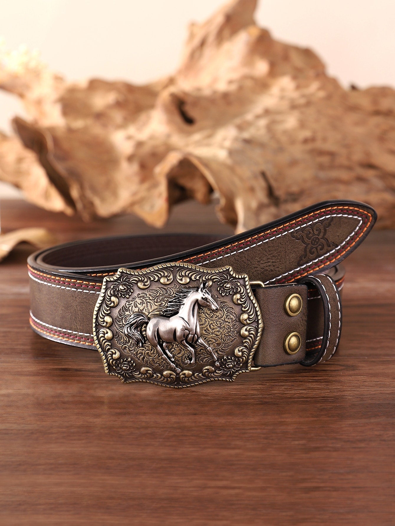 Men Horse Decor Geometric Buckle Belt Street Halloween