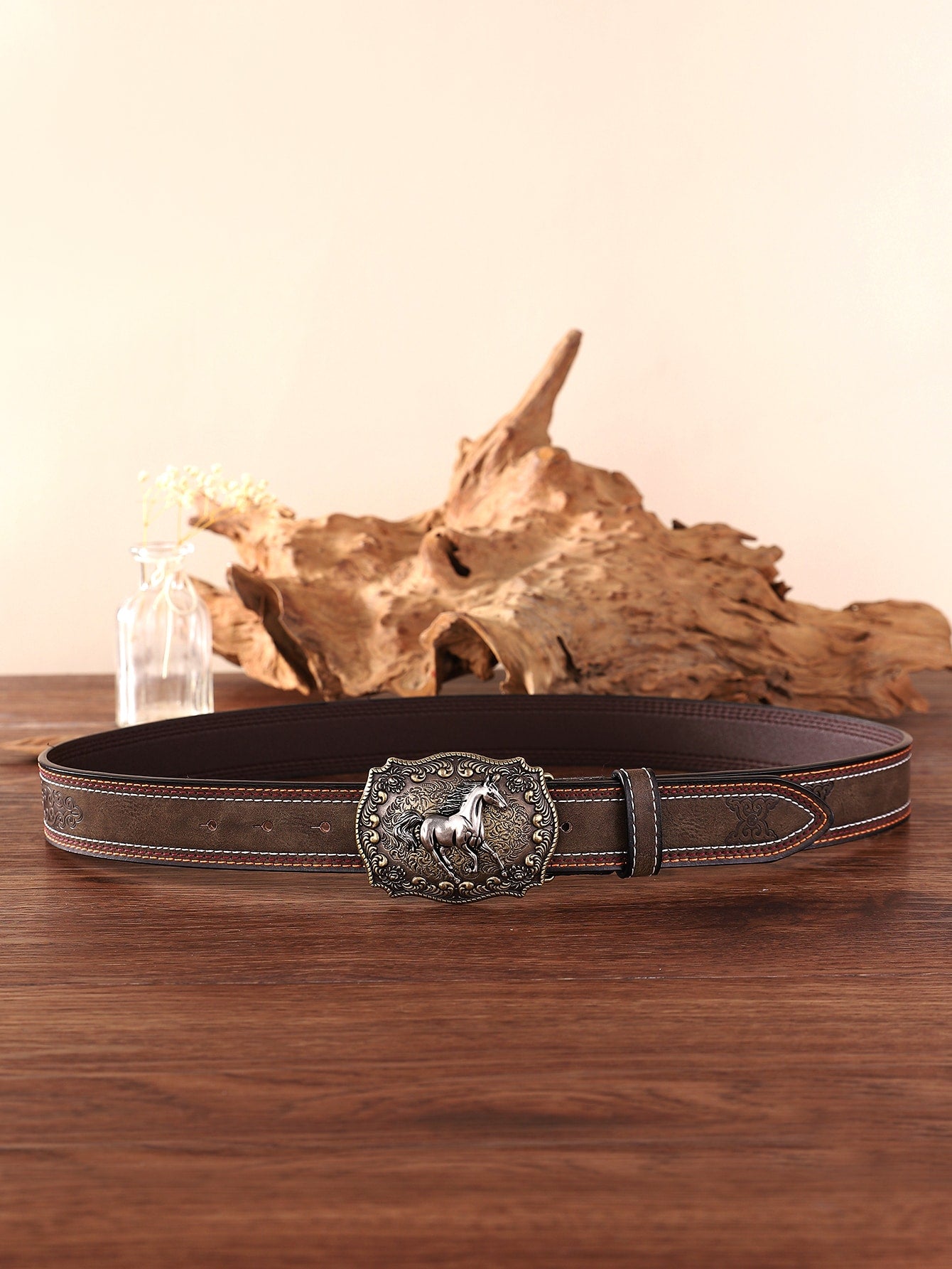 Men Horse Decor Geometric Buckle Belt Street Halloween