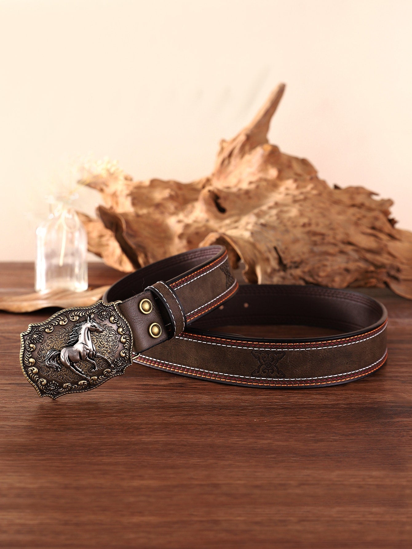 Men Horse Decor Geometric Buckle Belt Street Halloween