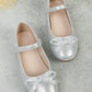 Girls Metallic Bow Decor Mary Jane Flats