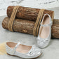 Girls Metallic Bow Decor Mary Jane Flats