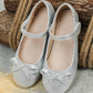 Girls Metallic Bow Decor Mary Jane Flats