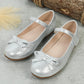 Girls Metallic Bow Decor Mary Jane Flats