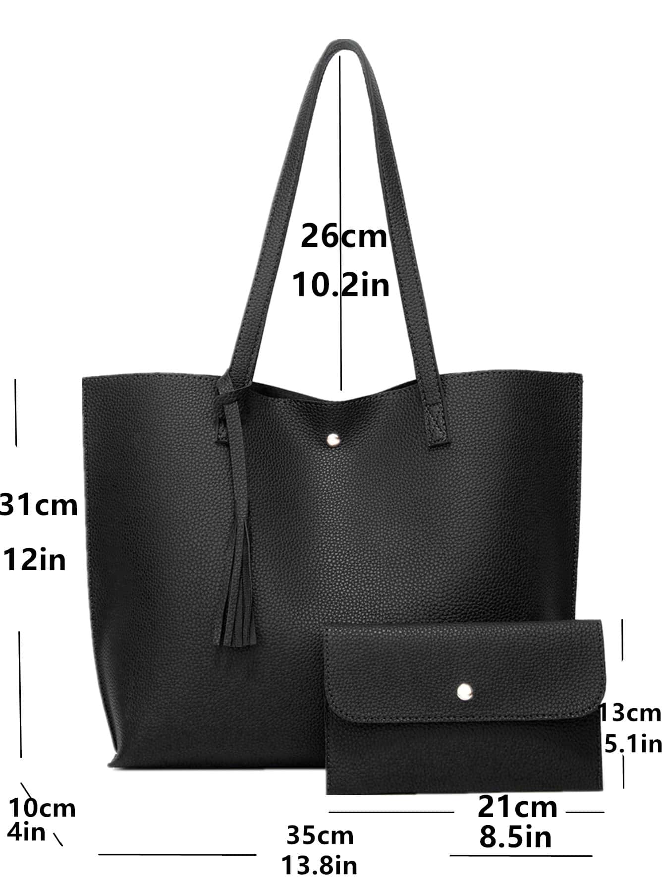 2pcs 2022 New Arrival Plain Fringed Tote Bag Set With Large Capacity, Shoulder